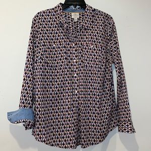 Bird print button down blouse